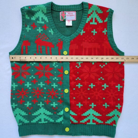 Christmas Sweater Vest Red Green Ugly Sweater Party Festive Holiday Winter Cute - Picture 7 of 8